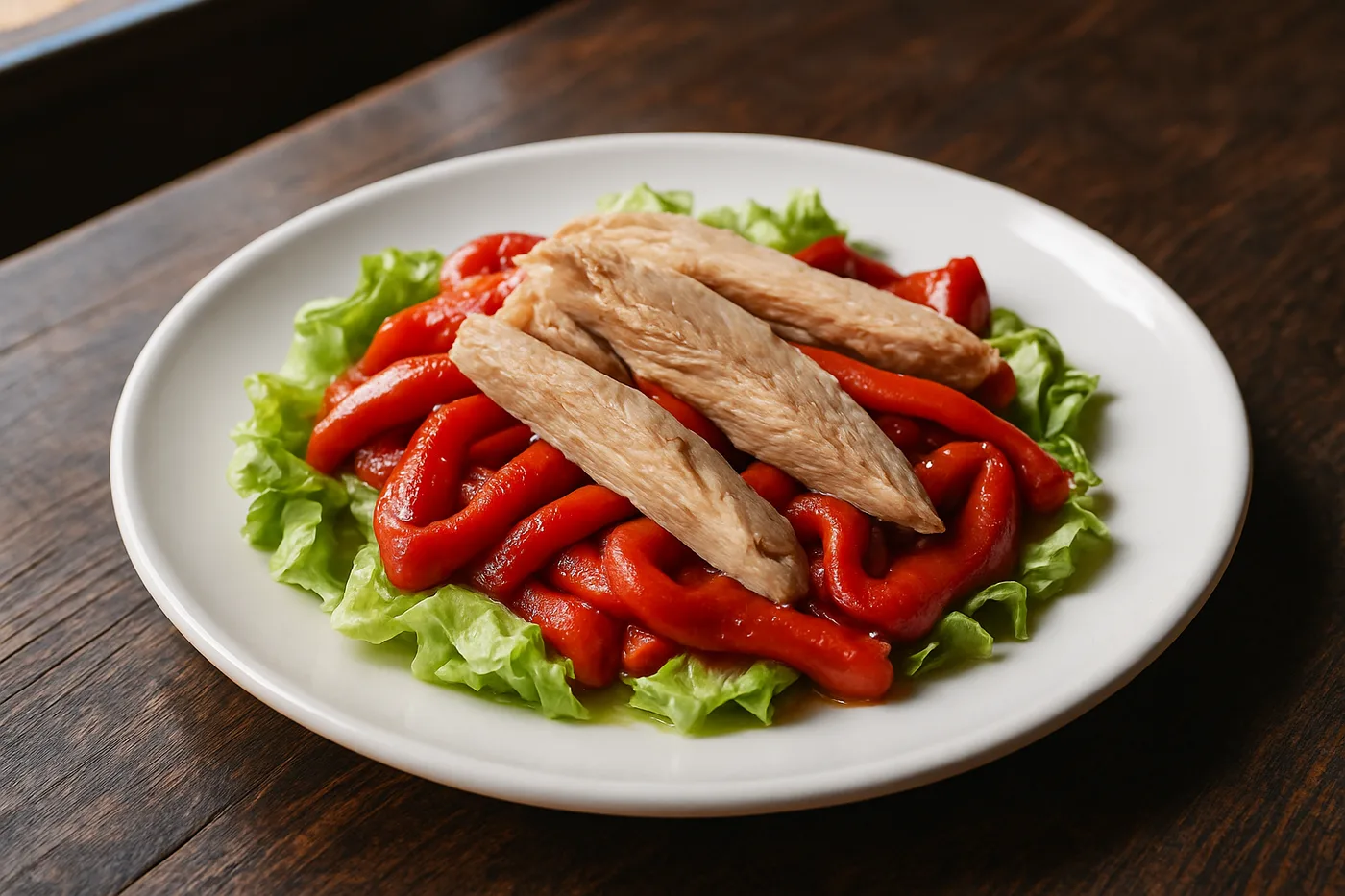 Ensalada de ventresca con tiras de pimiento